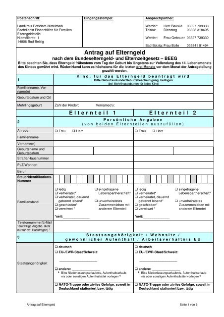 Antrag auf Elterngeld - Landkreis Potsdam-Mittelmark