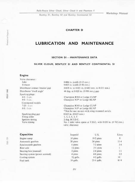 LUBRICATION AND MAINTENANCE - The Rolls-Royce and Bentley ...