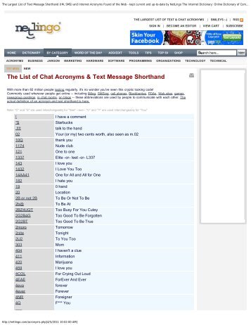 The Largest List of Text Message Shorthand (IM, SMS) and Internet ...