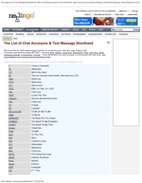 The Largest List of Text Message Shorthand (IM, SMS) and Internet ...