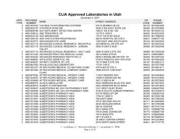 CLIA Approved Laboratories in Utah - Utah Department of Health