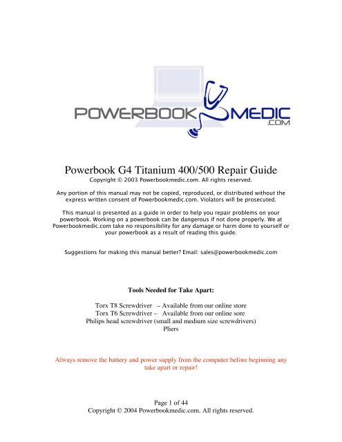Powerbook G4 Titanium 400/500 Repair Guide - Powerbook Medic