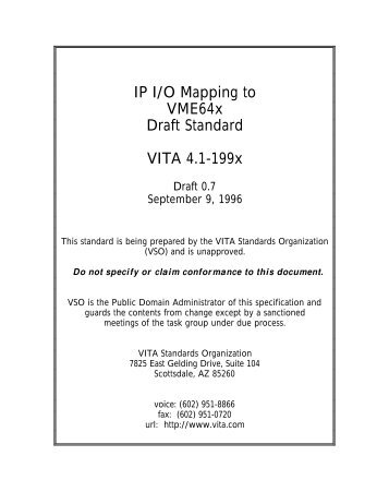 IP I/O Mapping to VME64x Draft Standard VITA 4.1-199x