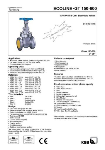KSB ECOLINE-GT 150-600 2-36Inch Gate valve