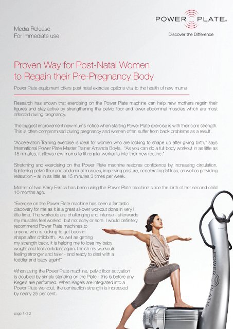 Proven Way for Post-Natal Women to Regain their Pre ... - Power Plate