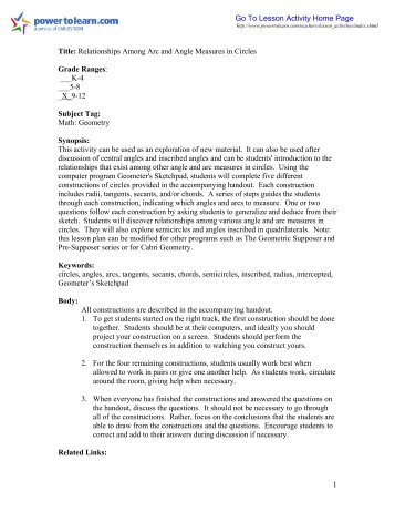 Relationships Among Arc and Angle Measures in ... - Power to Learn