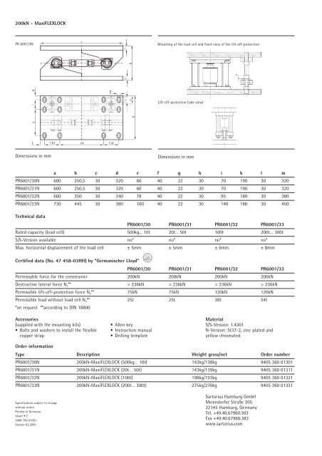 PR 6001 Mounting kits for load cell PR 6201 - LESYCO as