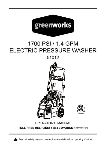 1700 psi 1.4 gpm electric pressure washer Ppe pressure washer