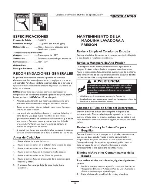 Owner's Manual / Manual del Propietario - Ppe-pressure-washer ...
