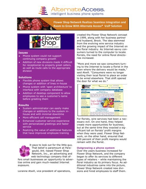 Case Study Flower Shop Network Alternate Access