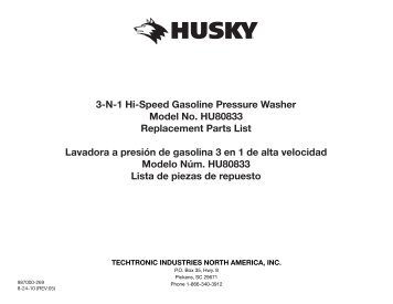 3-N-1 Hi-Speed Gasoline Pressure Washer Model No. HU80833 ...