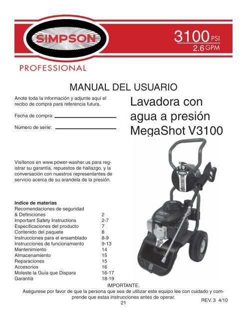 MSV3100 Manual Rev 3.indd - Ppe-pressure-washer-parts.com