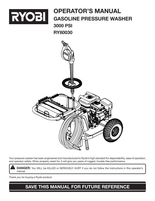 Operators Manual - Ryobi Pressure Washer