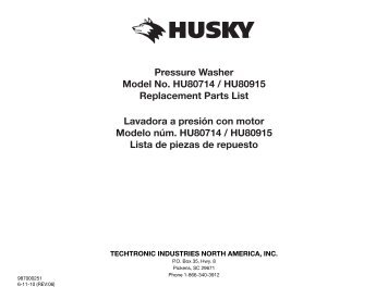 Hu80220 Pressure Washer Model No Hu80714 Hu80915 Replacement