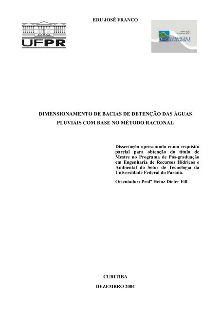 dimensionamento de bacias de detenÃ§Ã£o das Ã¡guas pluviais com ...