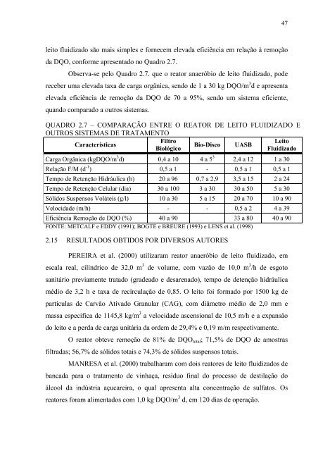 AvaliaÃ§Ã£o da EficiÃªncia de um Reator AnaerÃ³bio de Leito Fluidizado ...