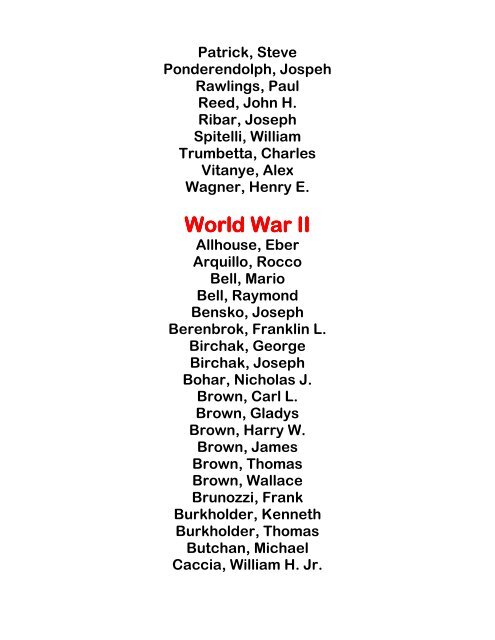 **Crabtree Honor Roll World War I World War I - unityhonorroll