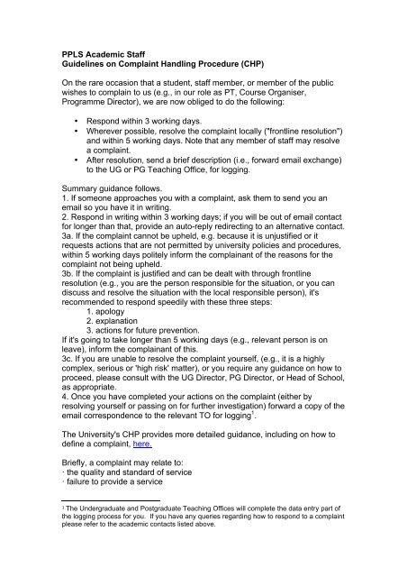PPLS Academic Staff Guidelines on Complaint Handling Procedure ...
