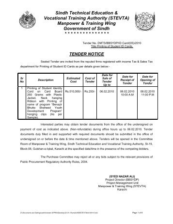 Sindh Technical Education & Vocational Training Authority (STEVTA ...