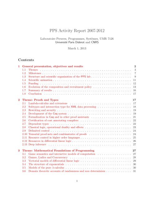 Pps Activity Report 2007 2012 Pps Universita C Paris Diderot Paris 7