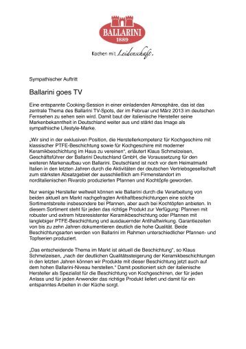 Ballarini goes TV - RedaktionsbÃ¼ro Hartmut Kamphausen