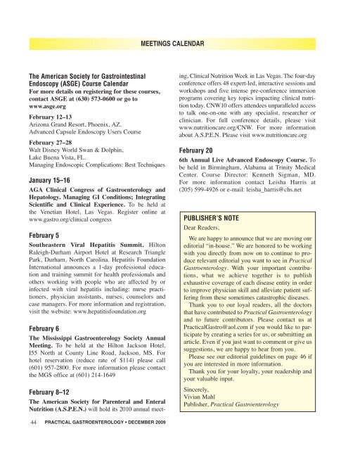 meetings calendar - Practical Gastroenterology
