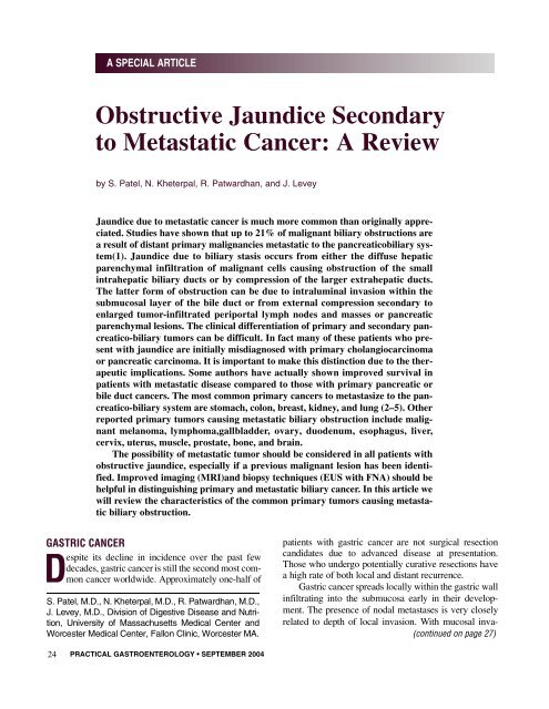 obstructive jaundice secondary to metastatic cancer obstructive jaundice