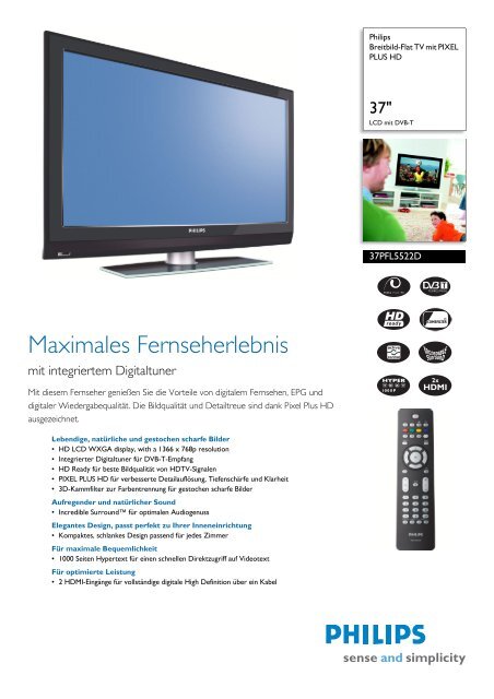 37PFL5522D/12 Philips Breitbild-Flat TV mit PIXEL PLUS HD - Prad