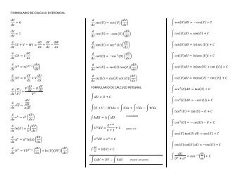 FORMULARIO DE CÁLCULO DIFERENCIAL FORMULARIO DE CÁLCULO INTEGRAL
