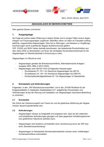 Abgasanlagen im Überdruckbetrieb - VKF