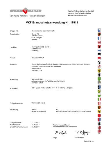 VKF Brandschutzanwendung Nr. 17811