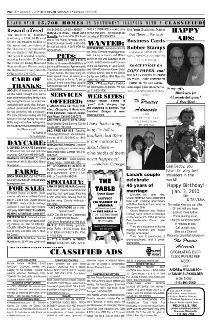 Classifieds - Prairie Advocate