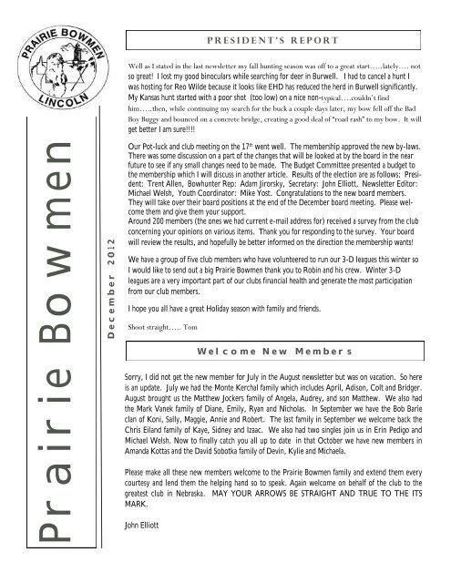 December 2012 Newsletter - Prairie Bowmen Archery Club