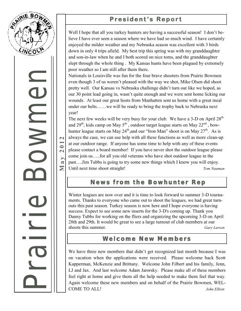 May 2012 Newsletter - Prairie Bowmen Archery Club