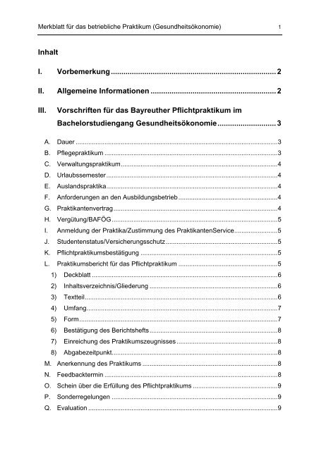 MERKBLATT - Praktikantenservice - UniversitÃ¤t Bayreuth