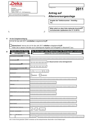 Antrag auf Altersvorsorgezulage 2011