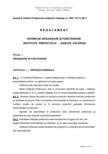 Regulamentul Intern de Organizare si Functionare - Prefectura ...