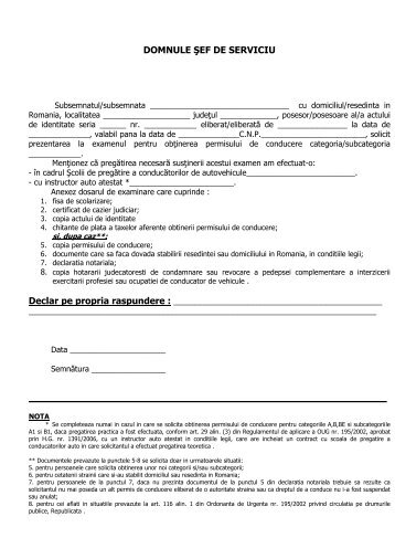 Cerere examen - Prefectura JudeÅ£ului CÄlÄraÅi