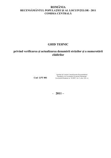 Ghid tehnic privind verificarea si actualizarea denumirii strazilor si a ...