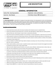 GENERAL INFORMATION JOB DESCRIPTION - PreGel America