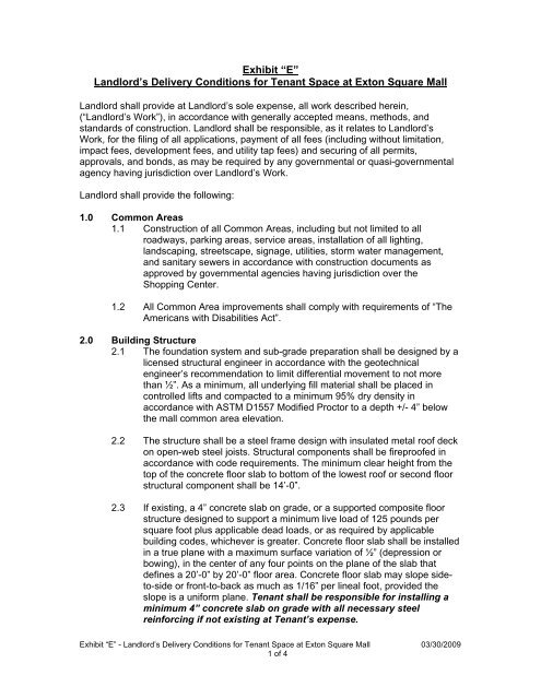 Landlord's “Base Shell Specifications