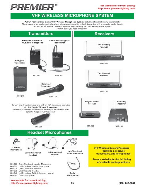 VHF WIRELESS MICROPHONE SYSTEM Transmitters Receivers ...