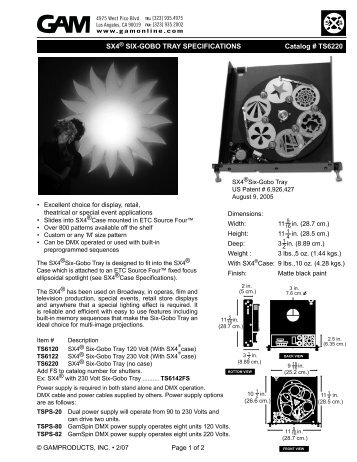 GAM SX4 6-Gobo Tray Spec Sheet - Premier Lighting and ...