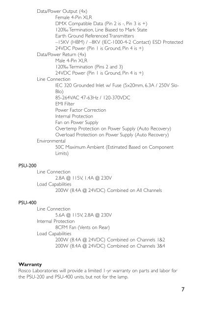 PSU Manual - Rosco Laboratories