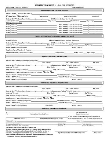 REGISTRATION SHEET ï HOJA DEL REGISTRO - Premier Pediatrics