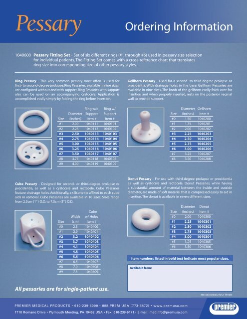 Pessary Ring Size Chart