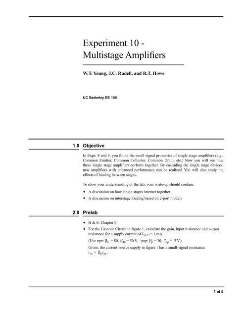Experiment 10 - Multistage Amplifiers