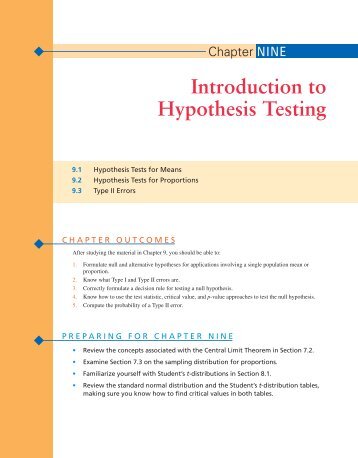 Chapter 9: Introduction to Hypothesis Testing