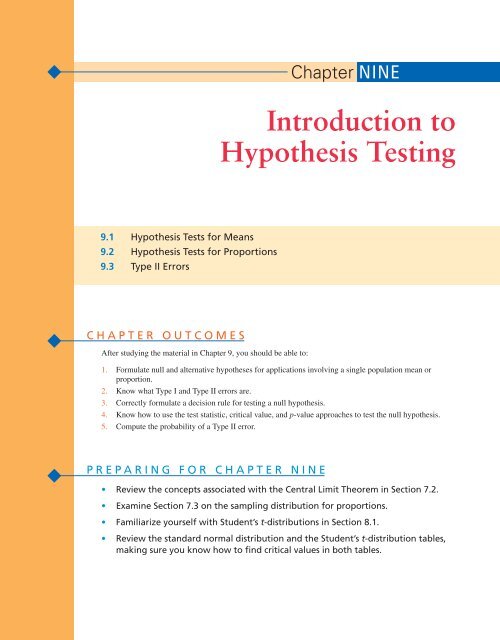 Chapter 9: Introduction to Hypothesis Testing