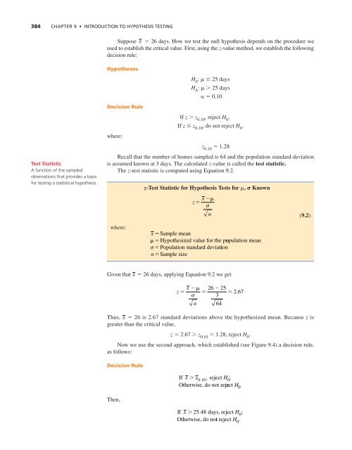 Chapter 9: Introduction to Hypothesis Testing